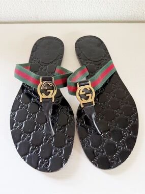 Gucci Interlocking GG Web Stripe Thong Sandals Flip Flops EU 39.5